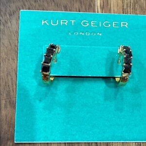 Kurt Geiger Gold Hoop Earrings with Black Rectangular Stones